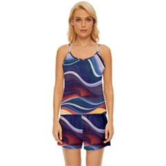 Wave Of Abstract Colors Satin Pajama Short Set by Semog4