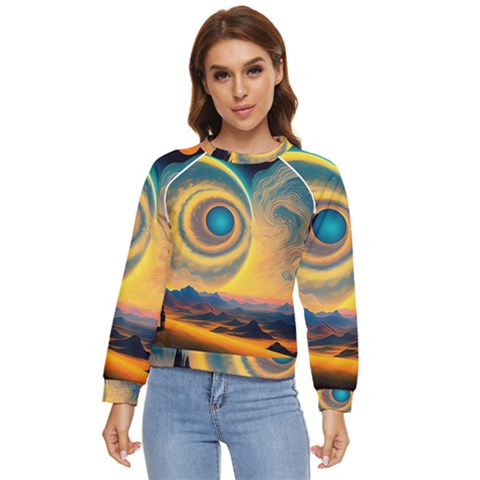 Ai Generated Surrealist Fantasy Dream Moon Space Women s Long Sleeve Raglan Tee by Jancukart