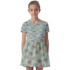 Bicycle Bikes Pattern Ride Wheel Cycle Icon Kids  Short Sleeve Pinafore Style Dress by Jancukart