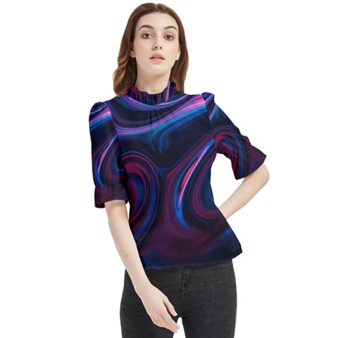 Purple Blue Swirl Abstract Frill Neck Blouse by Jancukart