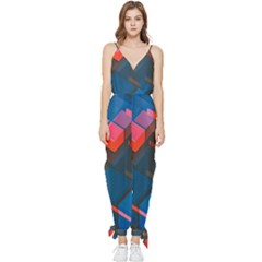 Minimalist Abstract Shaping  Abstract Digital Art Sleeveless Tie Ankle Chiffon Jumpsuit by Jancukart