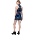 Orange Blue Dot Dots Lines Abstract Abstract Digital Art Halter Asymmetric Satin Top View2