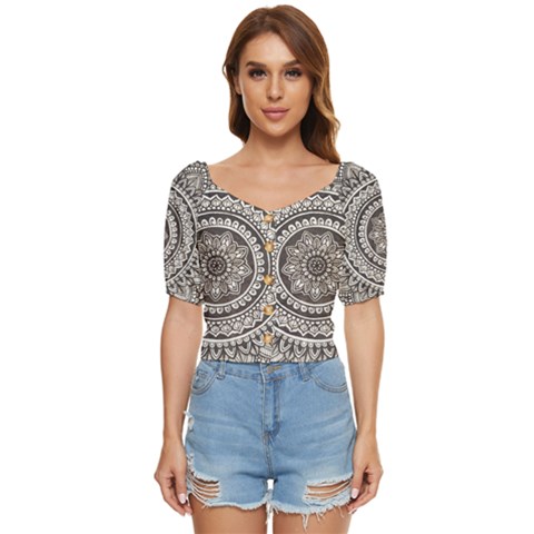 Mandala Circles Drawing Pattern Button Up Blouse by Semog4
