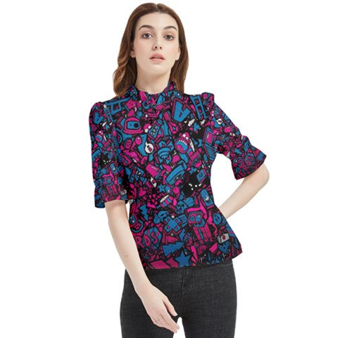 Grafitti Graffiti Abstract Artwork Digital Frill Neck Blouse by Semog4