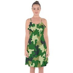 Green Military Background Camouflage Ruffle Detail Chiffon Dress by Semog4