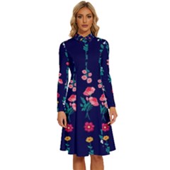 Flowers Pattern Bouquets Colorful Long Sleeve Shirt Collar A-line Dress by Semog4