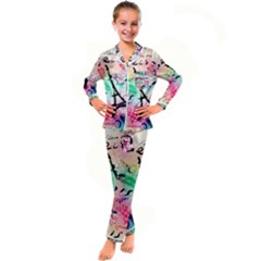 From Paris Abstract Art Pattern Kid s Satin Long Sleeve Pajamas Set by Semog4