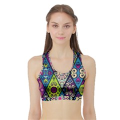 Ethnic Pattern Abstract Sports Bra With Border by Semog4