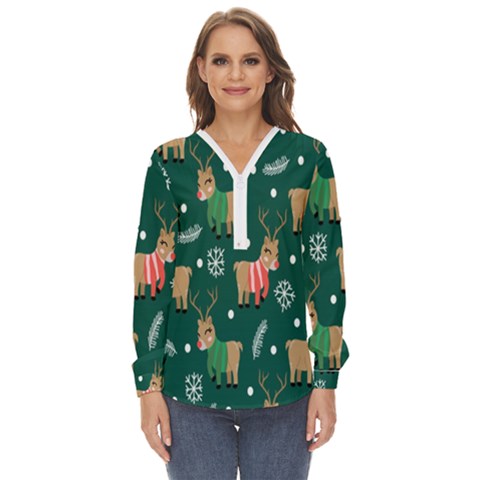 Cute Christmas Pattern Doodle Zip Up Long Sleeve Blouse by Semog4