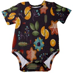 Christmas Seamless Pattern Baby Short Sleeve Bodysuit by Semog4