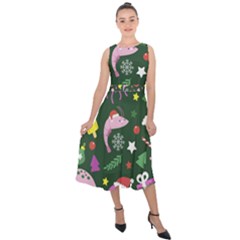 Colorful Funny Christmas Pattern Midi Tie-back Chiffon Dress by Semog4