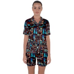 Stained Glass Mosaic Abstract Satin Short Sleeve Pajamas Set by Semog4
