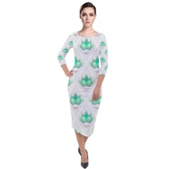 Plant Pattern Green Leaf Flora Quarter Sleeve Midi Velour Bodycon Dress by Semog4