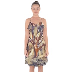 Tree Forest Woods Nature Landscape Ruffle Detail Chiffon Dress by Semog4