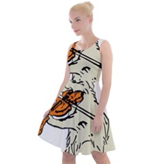 Cat Playing The Violin Art Knee Length Skater Dress by oldshool