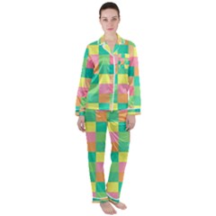 Checkerboard-pastel-squares- Women s Long Sleeve Satin Pajamas Set	 by Semog4