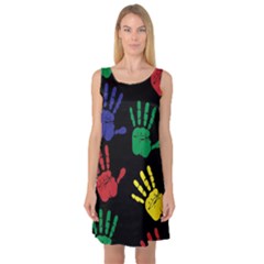 Handprints-hand-print-colourful Sleeveless Satin Nightdress by Semog4