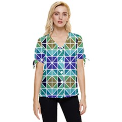Mosaic-triangle-symmetry- Bow Sleeve Button Up Top by Semog4