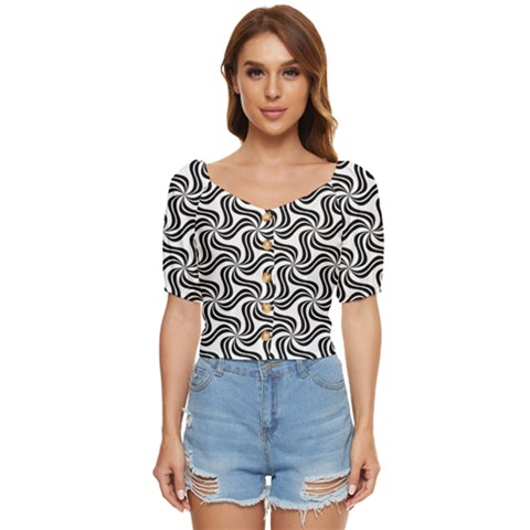 Soft-pattern-repeat-monochrome Button Up Blouse by Semog4