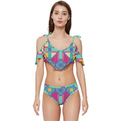 Checkerboard-squares-abstract--- Ruffle Edge Tie Up Bikini Set	 by Semog4