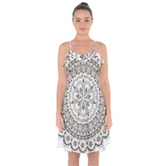 Vector Mandala Drawing Decoration Ruffle Detail Chiffon Dress by Semog4