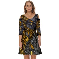 Yin Yang Owl Doodle Ornament Illustration Shoulder Cut Out Zip Up Dress by Semog4