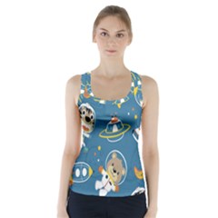 Seamless Pattern Funny Astronaut Outer Space Transportation Racer Back Sports Top by Semog4