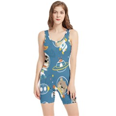 Seamless Pattern Funny Astronaut Outer Space Transportation Women s Wrestling Singlet by Semog4