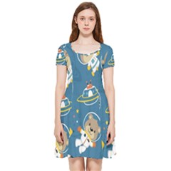 Seamless Pattern Funny Astronaut Outer Space Transportation Inside Out Cap Sleeve Dress by Semog4