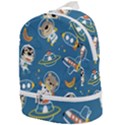 Seamless Pattern Funny Astronaut Outer Space Transportation Zip Bottom Backpack View1