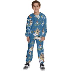 Seamless Pattern Funny Astronaut Outer Space Transportation Kids  Sweatshirt Set by Semog4