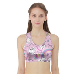 Beautiful Cute Animals Pattern Pink Sports Bra With Border by Semog4