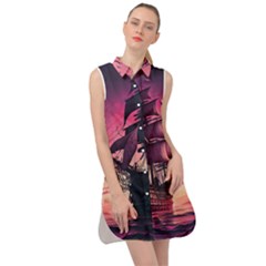 Ship Pirate Adventure Landscape Ocean Sun Heaven Sleeveless Shirt Dress by Semog4