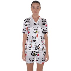 Giant Panda Bear Cuteness Satin Short Sleeve Pajamas Set by Salman4z