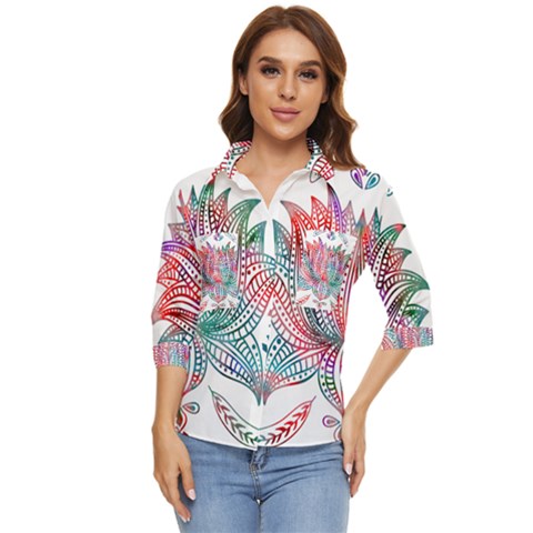 Lotus Feathers Boho Watercolor Women s Quarter Sleeve Pocket Shirt by Salman4z