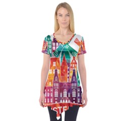 Vector Graphics Amsterdam Silhouette Short Sleeve Tunic  by Salman4z