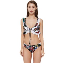 Mural Graffiti Paint Low Cut Ruffle Edge Bikini Set by Salman4z