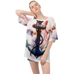 Anchor Watercolor Painting Tattoo Art Anchors And Birds Oversized Chiffon Top by Salman4z