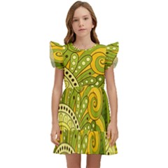 Doodles Patterns Ornament Vector Flowers Green Kids  Winged Sleeve Dress by Salman4z