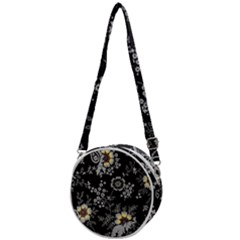 White And Yellow Floral And Paisley Illustration Background Crossbody Circle Bag by Salman4z