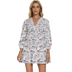 White Printer Paper With Text Overlay Humor Dark Humor Infographics V-neck Placket Mini Dress by Salman4z