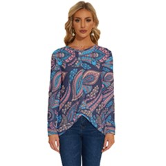 Background Ornament Paisley Long Sleeve Crew Neck Pullover Top by Salman4z