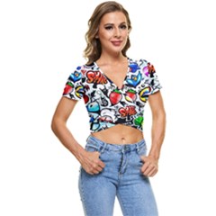 Graffiti Art Cartoon Comic Short Sleeve Foldover Tee by Salman4z