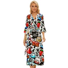 Graffiti Art Cartoon Comic Midsummer Wrap Dress by Salman4z