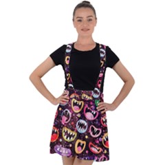 Funny Monster Mouths Velvet Suspender Skater Skirt by Salman4z