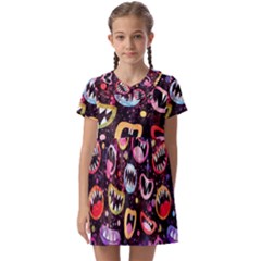 Funny Monster Mouths Kids  Asymmetric Collar Dress by Salman4z