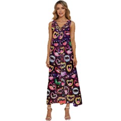 Funny Monster Mouths V-neck Sleeveless Loose Fit Overalls by Salman4z
