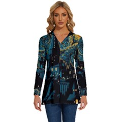 Hogwarts Castle Van Gogh Long Sleeve Drawstring Hooded Top by Salman4z