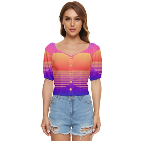 Sunset Summer Time Button Up Blouse by Salman4z