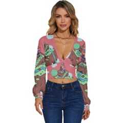 Minimal Digital Cityscape Long Sleeve Deep-v Velour Top by Salman4z